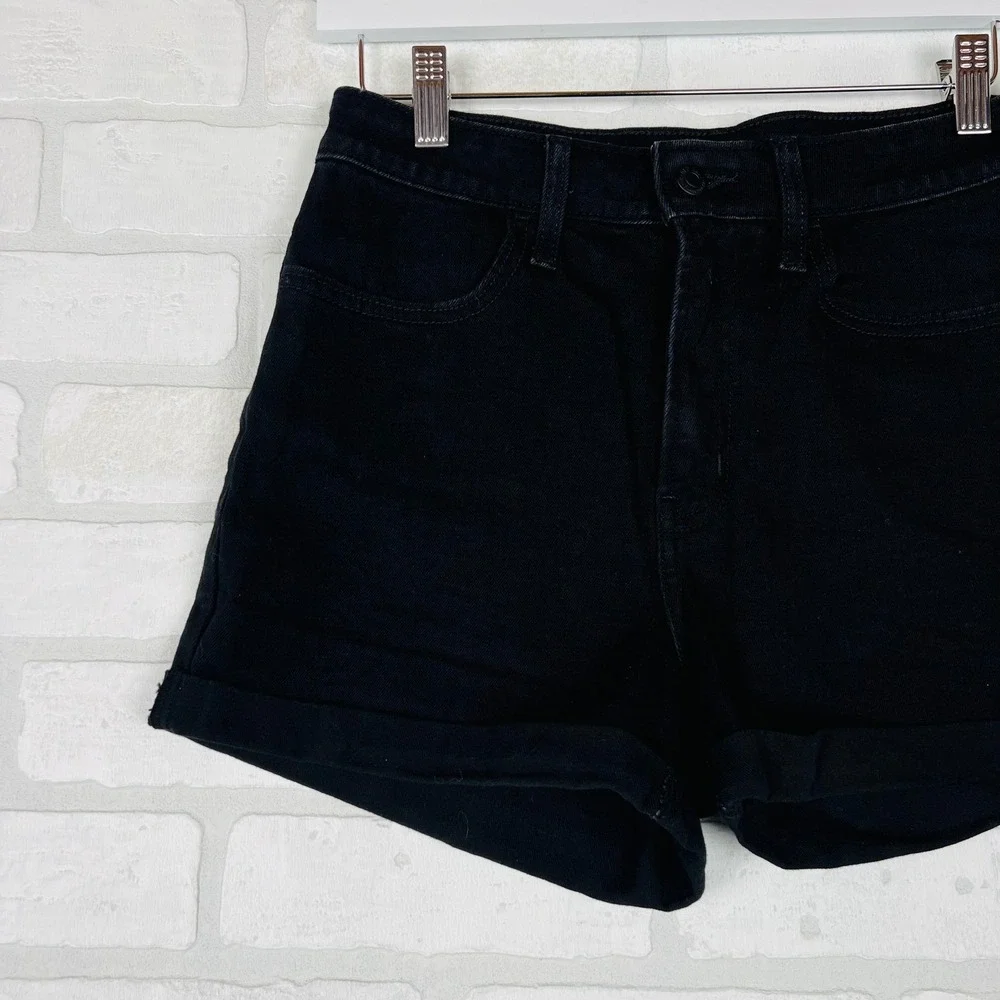 Old Navy Women's High Waisted Black Denim‎ Cuffed Jean Shorts Dark Wash Size 4